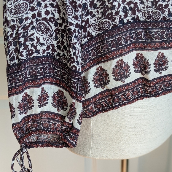 Lucky Brand Blouse Peasant Paisley Floral Print Long Sleeve Burgundy Navy L NWT - Picture 6 of 11